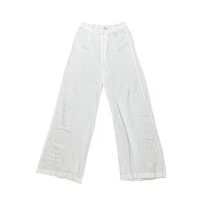 HM White Linen Blend Wide Leg High Rise Trousers Pants US‎ 4 Melange
